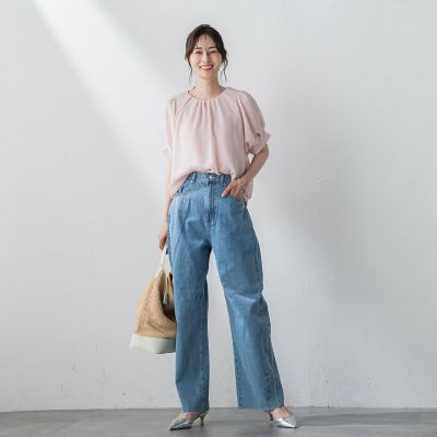【ＷＥＢ＆一部店舗限定】シアータックネックブラウス≪洗濯機で洗える≫