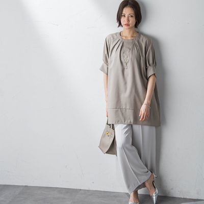 美品 ロートレアモン 接触冷感 ストレッチチュニックブラウス 半袖 洗える LAUTREAMONT - 美品 ロートレアモン 接触冷感 ストレッチチュニック
