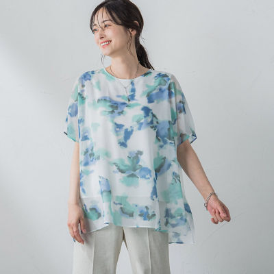 LAUTREAMONT / ロートレアモン 麻調ボイルプリントブラウス≪洗濯機で洗える≫ LAUTREAMONT｜麻調ボイルプリントブラウス≪洗濯機で洗える