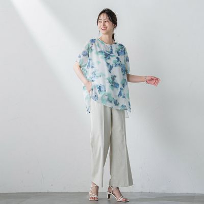 ぼかし柄プリントブラウス≪洗濯機で洗える≫