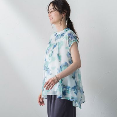 ぼかし柄プリントブラウス≪洗濯機で洗える≫