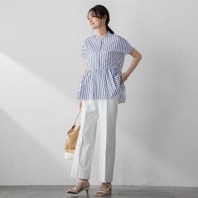 ブラウス シャツ 「洗える」カラミ ストライプ ペプラム ブラウス レディース 23区｜【洗える】カラミ ストライプ ペプラム ブラウス