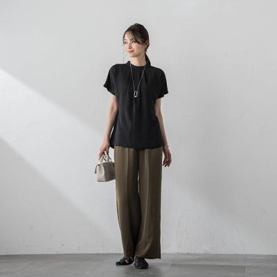 【ＷＥＢ限定】リラックス×きれいサテン半袖ブラウス≪接触冷感／洗える≫