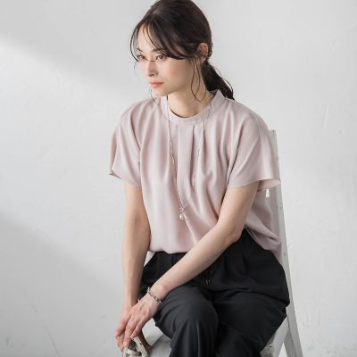 【ＷＥＢ限定】リラックス×きれいサテン半袖ブラウス≪接触冷感／洗える≫