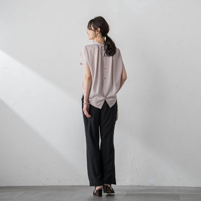 【ＷＥＢ限定】リラックス×きれいサテン半袖ブラウス≪接触冷感／洗える≫