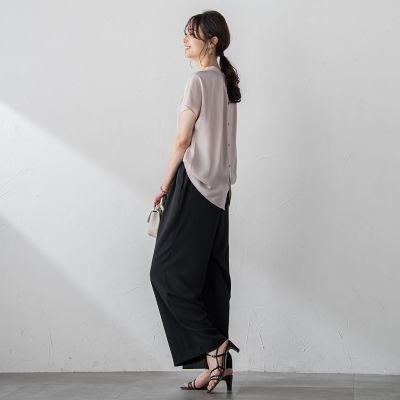 【ＷＥＢ限定】リラックス×きれいサテン半袖ブラウス≪接触冷感／洗える≫