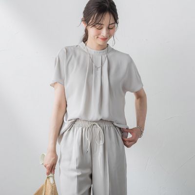 【ＷＥＢ限定】リラックス×きれいサテン半袖ブラウス≪接触冷感／洗える≫