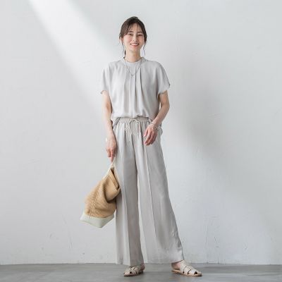 【ＷＥＢ限定】リラックス×きれいサテン半袖ブラウス≪接触冷感／洗える≫