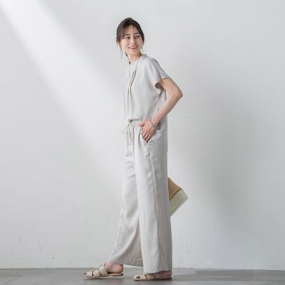 【ＷＥＢ限定】リラックス×きれいサテン半袖ブラウス≪接触冷感／洗える≫