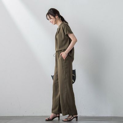 【ＷＥＢ限定】リラックス×きれいサテン半袖ブラウス≪接触冷感／洗える≫