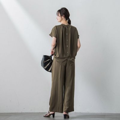 【ＷＥＢ限定】リラックス×きれいサテン半袖ブラウス≪接触冷感／洗える≫