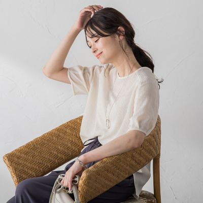 【ＷＥＢ限定】ふわ軽楊柳ブラウス≪防しわ／インナーセット／洗濯機で洗える≫