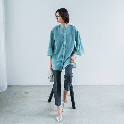 シアープリーツチュニックブラウス≪洗濯機で洗える≫