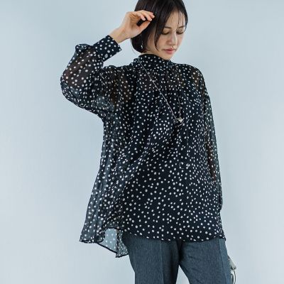 楊柳ドットプリント２ＷＡＹブラウス≪洗濯機で洗える≫