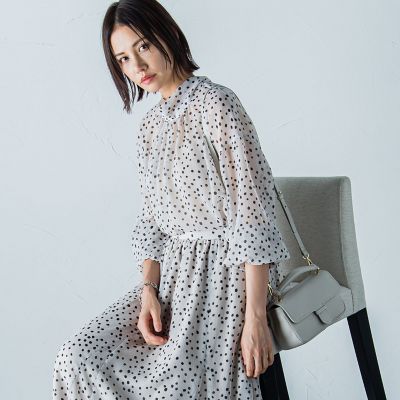 楊柳ドットプリント２ＷＡＹブラウス≪洗濯機で洗える≫