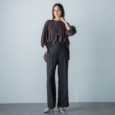 シアープリーツスタンドネックブラウス≪洗濯機で洗える≫