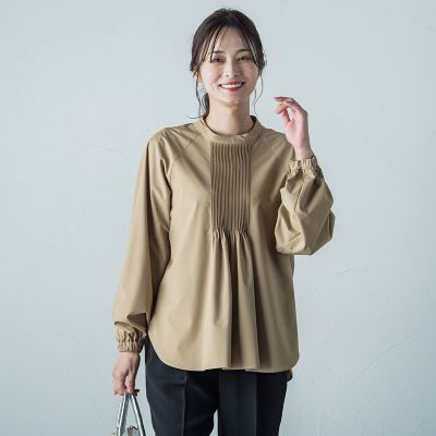 ストレッチタイプライターピンタックブラウス≪洗濯機で洗える≫