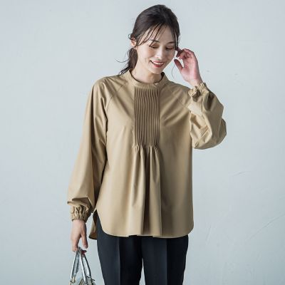 ストレッチタイプライターピンタックブラウス≪洗濯機で洗える≫