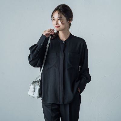 バンドカラーブラウス≪洗濯機で洗える≫