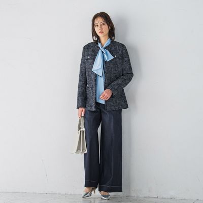 タイプライターボウタイブラウス≪シワになりにくい／洗濯機で洗える≫