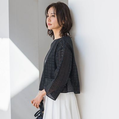 レースクロップドブラウス≪洗濯機で洗える≫