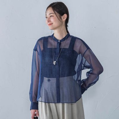 【SALE】LAUTREAMONT (Women)/ロートレアモン シアーデニムエアリーブラウス&#8810;洗濯機で洗える&#8811; 05ネイビー トップス【三越伊勢丹/公式】