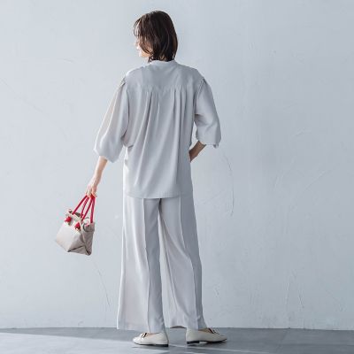 【WEB限定】【11号あり】サテンフィールリラックスブラウス≪セットアップ対応≫≪接触冷感/洗える≫ セール】【WEB限定】【11号あり】サテンフィールリラックス