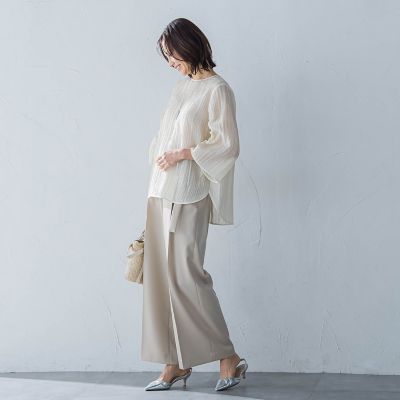 LAUTREAMONT / ロートレアモン リボン袖楊柳ブラウス≪洗濯機で洗える≫ セール】リボン袖楊柳ブラウス≪洗濯機で洗える≫（シャツ