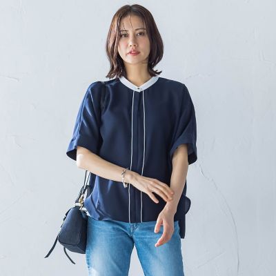 ＜LAUTREAMONT (Women)＞ジョーゼット配色ブラウス≪洗濯機で洗える≫