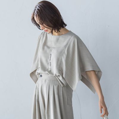 ハンカチーフスリーブブラウス≪セットアップ対応／洗濯機で洗える≫