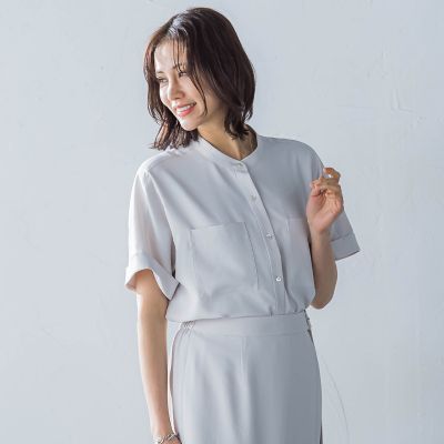 キレイ×リラックス　バンドカラーブラウス≪手洗い可能≫