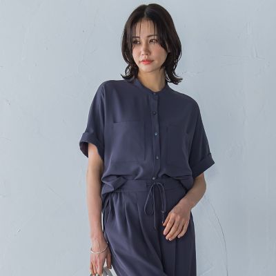 キレイ×リラックス　バンドカラーブラウス≪手洗い可能≫