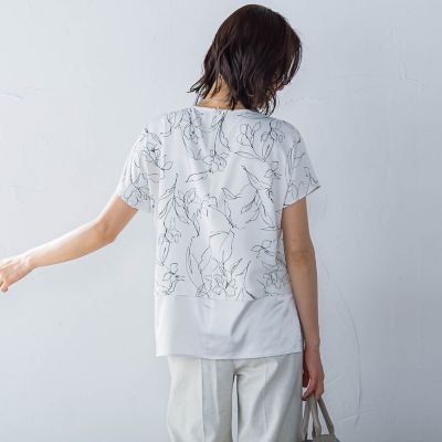 ラインフラワープリントブラウス≪洗濯機で洗える≫