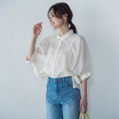 【ＷＥＢ限定】シアースリーブギャザーカラーブラウス≪手洗い可能≫