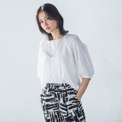 【ＷＥＢ限定】ローンレース切り替えブラウス