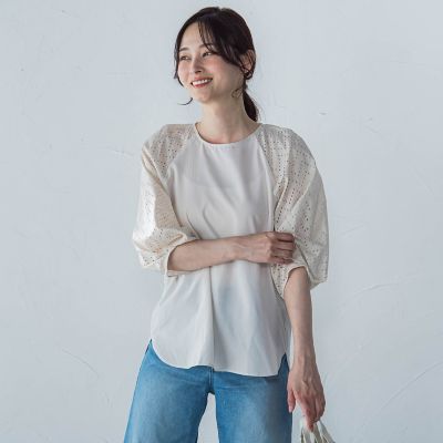【ＷＥＢ限定】ローンレース切り替えブラウス