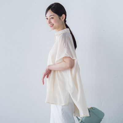 スパンボイルチュニックブラウス≪手洗い可能≫