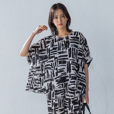 ＜LAUTREAMONT (Women)＞麻調ボイルプリントブラウス≪洗濯機で洗える≫