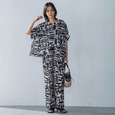 麻調ボイルプリントブラウス≪洗濯機で洗える≫