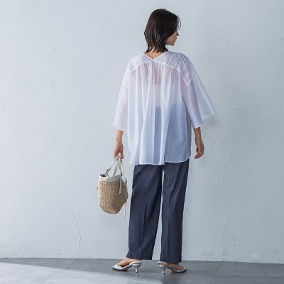 ピンタックレースチュニックブラウス≪手洗い可能≫