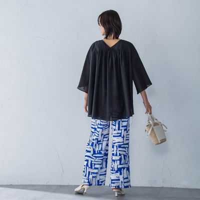 ピンタックレースチュニックブラウス≪手洗い可能≫