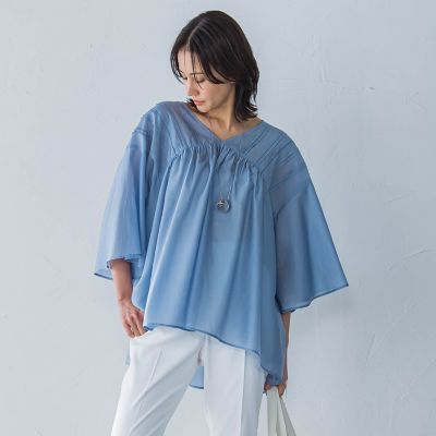 ピンタックレースチュニックブラウス≪手洗い可能≫