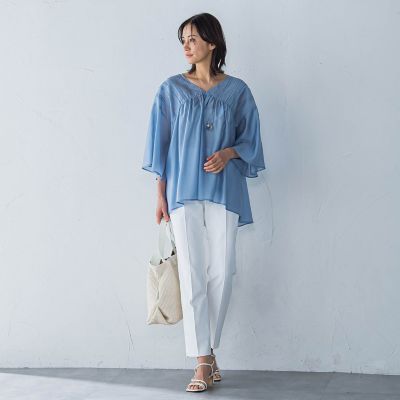 ピンタックレースチュニックブラウス≪手洗い可能≫