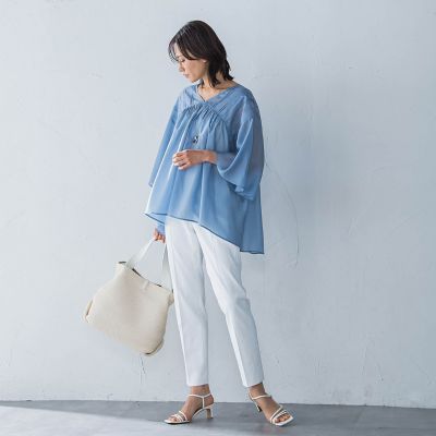 ピンタックレースチュニックブラウス≪手洗い可能≫