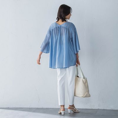 ピンタックレースチュニックブラウス≪手洗い可能≫