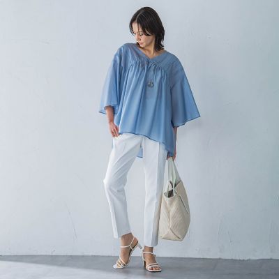 ピンタックレースチュニックブラウス≪手洗い可能≫