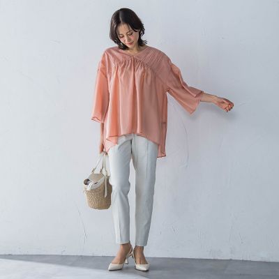 ピンタックレースチュニックブラウス≪手洗い可能≫