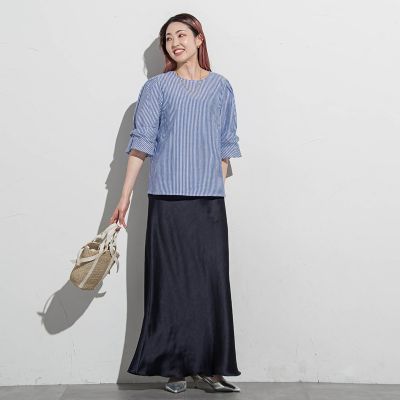 【ＷＥＢ限定】ラメストライプ袖タックブラウス　≪手洗い可能≫