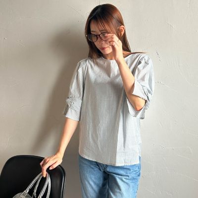 【ＷＥＢ限定】ラメストライプ袖タックブラウス　≪手洗い可能≫