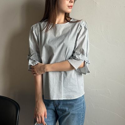 【ＷＥＢ限定】ラメストライプ袖タックブラウス　≪手洗い可能≫